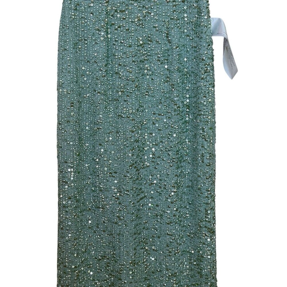 Mac Duggal Dress Gown Size 4/6 Mint Green Sequined Rhinestones Embellished - Picture 7 of 16